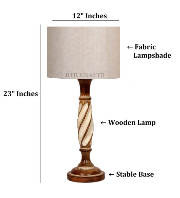 Twister Wooden Table Lamp, Side Table lamp for Bedroom, Night Table lamp Complete Set-(Premium Jute) - Image 3