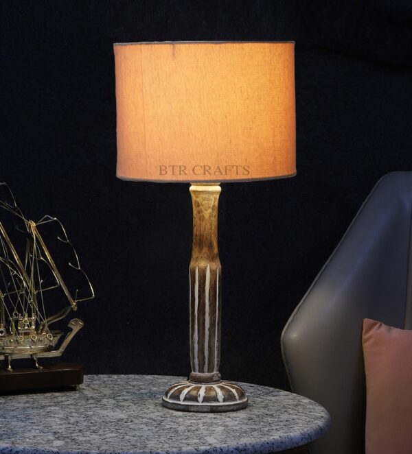 Vintage Wooden Table Lamp Suitable For Bedroom Office And Living Room, Pack Of 1(Complete Set)