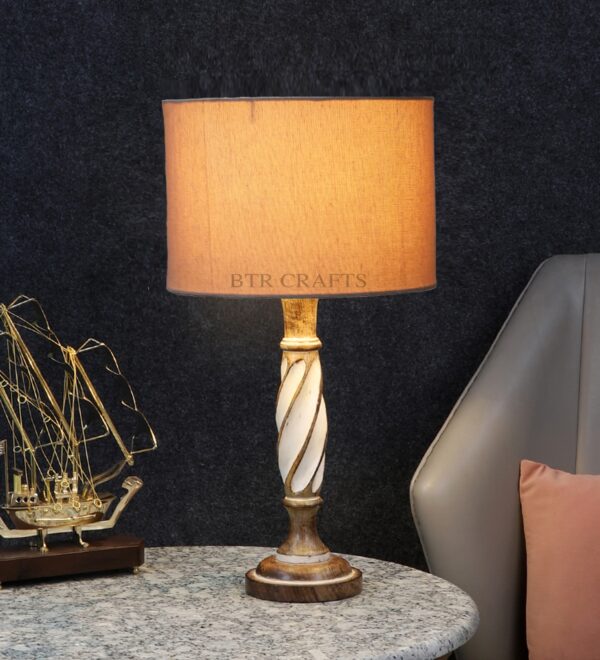 Twister Wooden Table Lamp, Side Table lamp for Bedroom, Night Table lamp Complete Set-(Premium Jute)