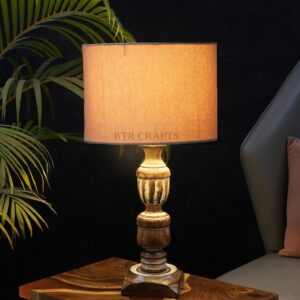 Rustic Wooden Table Lamp Suitable For Bedroom Office And Living Room, Pack Of 1(Complete Set)
