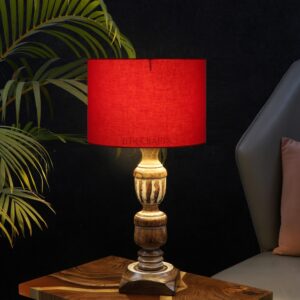 Rustic Wooden Table Lamp Suitable For Bedroom Office And Living Room, Pack Of 1(Complete Set)