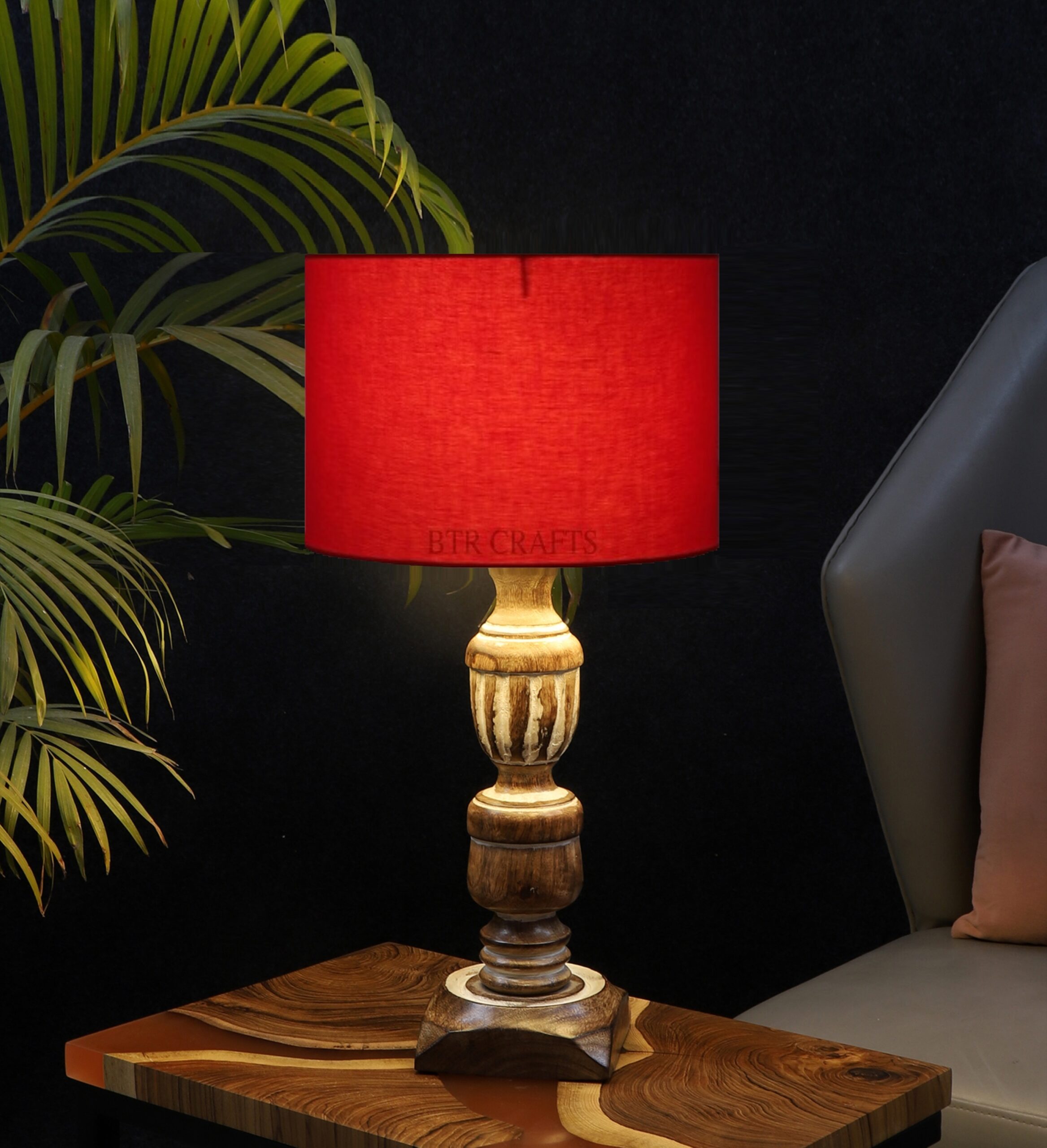 Rustic Wooden Table Lamp Suitable For Bedroom Office And Living Room, Pack Of 1(Complete Set)