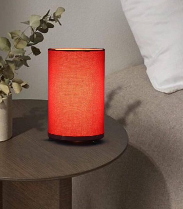 Small Round Table Lamp with Attached Metal Stand for Bedside, Study Table, Home Décor (Candy Red)