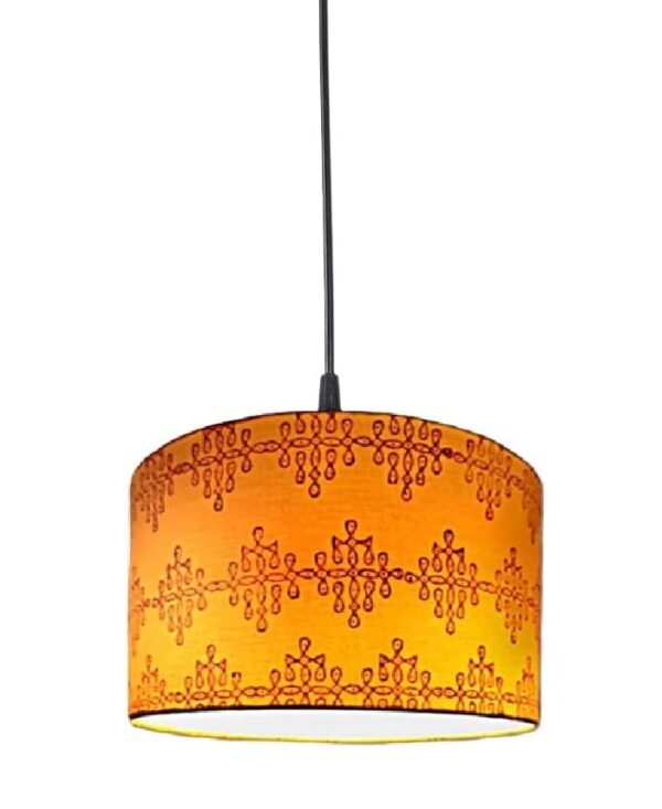 Mustered Yellow Block Printed Pendant Light, Suitable for Bedroom Hallway Cafe Hotels & Cultural or Themed Spaces, Silver/Black Canopy (12 Inches) - Image 3