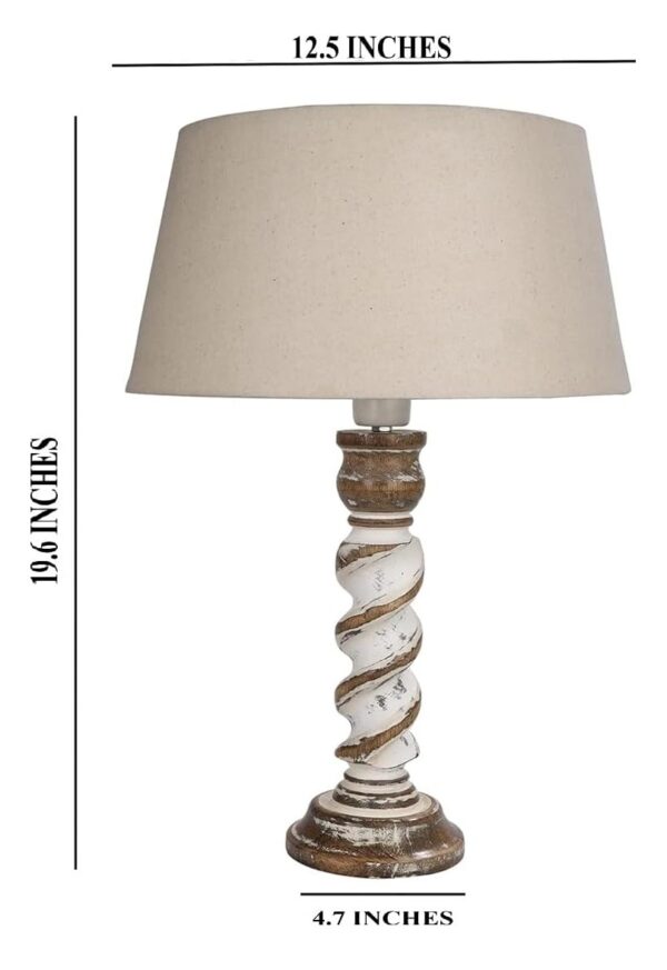 Rustic Wooden Table lamp for Home Decor, Living Room, Bedroom, Office, Farmhouse Entryway & Hallway Lamp, Pack of 2 (Twister Faded White) - Image 4