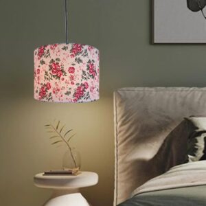 Ethnic Red Daisy Pendant Light, Hanging Ceiling Light Fixture Suitable for Bedroom Living and Dining Room & Cultural or Themed Spaces, Silver/Black Canopy (10 Inches)