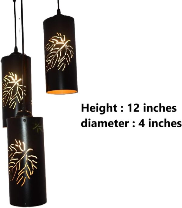 3-Tier Black Inner Gold Cylinder Hanging/Pendant Light with Leaf Imprints for Home Decor, Hotels, Restaurants & Cafe Black & Gold (Leaf) - Image 5