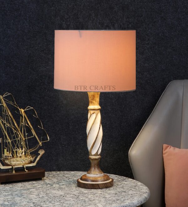 Twister Wooden Table Lamp, Side Table lamp for Bedroom, Night Table lamp Complete Set-(White)