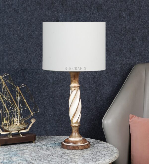Twister Wooden Table Lamp, Side Table lamp for Bedroom, Night Table lamp Complete Set-(White) - Image 2