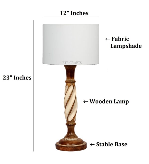 Twister Wooden Table Lamp, Side Table lamp for Bedroom, Night Table lamp Complete Set-(White) - Image 3