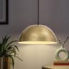 Round Pendant Hanging Metal Light Antique Decor Office Hotel Lighting, Industrial Style, Chrome Pendant Light, Pack of 2 (Golden)