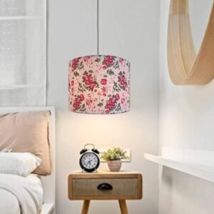 Ethnic Red Daisy Pendant Light, Hanging Ceiling Light Fixture Suitable for Bedroom Living and Dining Room & Cultural or Themed Spaces, Silver/Black Canopy (8 Inches)