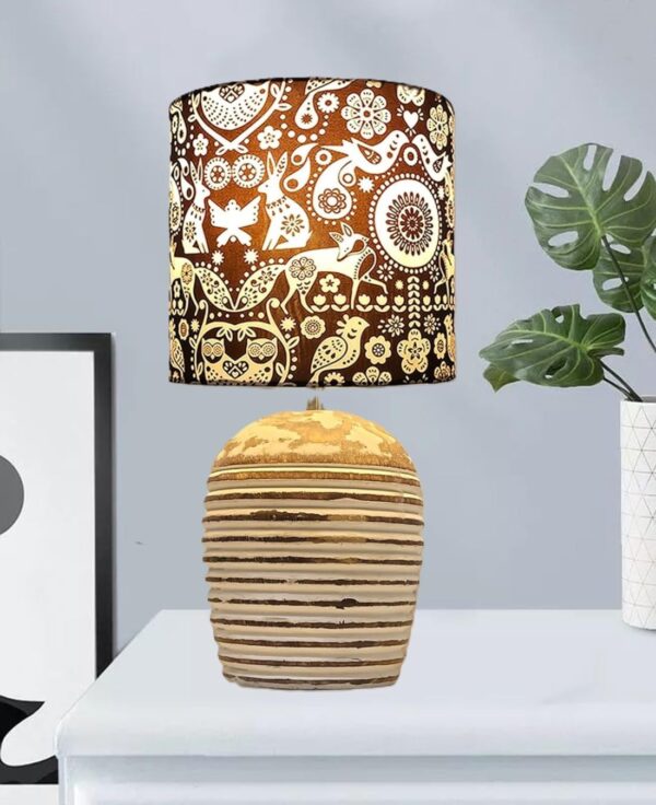 Wooden Table Lamp for Home Decor Bedside Table Lamp Night lamp for Living & Dining Room Gifting Items (Nandi Floral) - Image 3