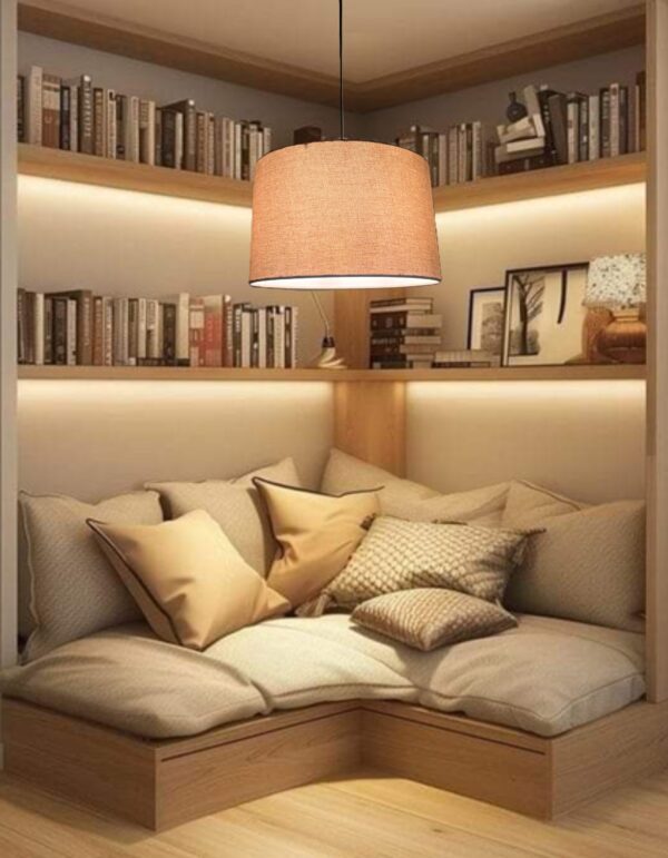 Pack of 2 |12'' Beige Hanging Shade, Decorative Light Lamp for Living Room, Home, Bedroom, Home Décor Lightning, Black/Silver Canopy