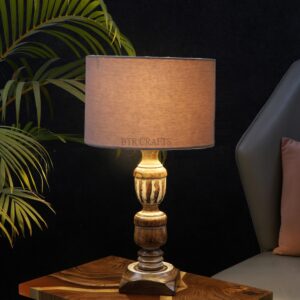 Rustic Wooden Table Lamp Suitable For Bedroom Office And Living Room, Pack Of 1(Complete Set)