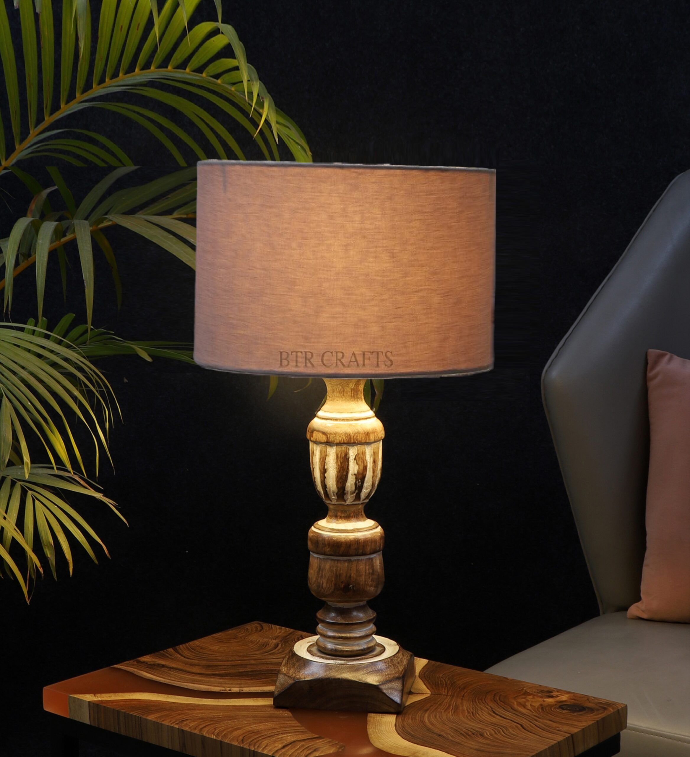 Rustic Wooden Table Lamp Suitable For Bedroom Office And Living Room, Pack Of 1(Complete Set)