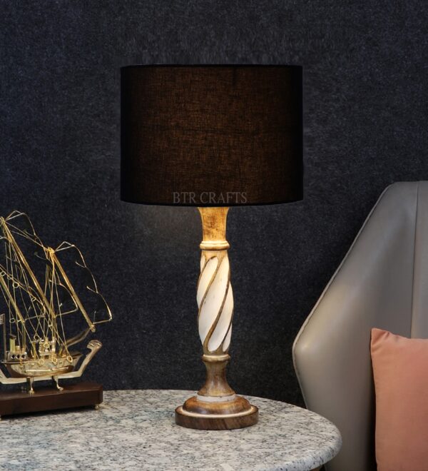 Twister Wooden Table Lamp, Side Table lamp for Bedroom, Night Table lamp Complete Set-(Black)