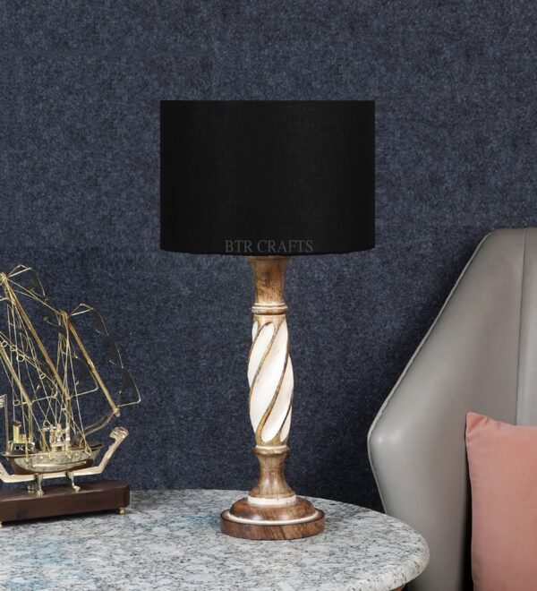 Twister Wooden Table Lamp, Side Table lamp for Bedroom, Night Table lamp Complete Set-(Black) - Image 2