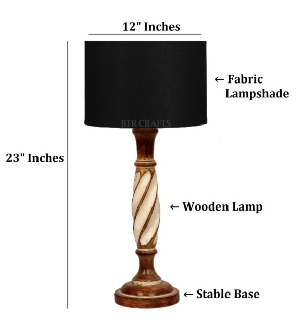 Twister Wooden Table Lamp, Side Table lamp for Bedroom, Night Table lamp Complete Set-(Black) - Image 4