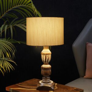 Rustic Wooden Table Lamp Suitable For Bedroom Office And Living Room, Pack Of 1(Complete Set)