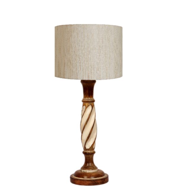 Twister Wooden Table Lamp, Side Table lamp for Bedroom, Night Table lamp Complete Set-(Cream Texture) - Image 3