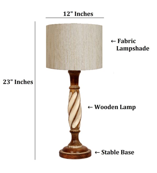 Twister Wooden Table Lamp, Side Table lamp for Bedroom, Night Table lamp Complete Set-(Cream Texture) - Image 4