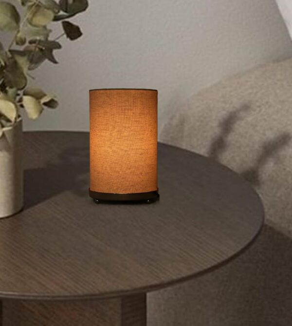 Small Round Table Lamp with Attached Metal Stand for Bedside, Study Table, Home Décor (Flex-texture)
