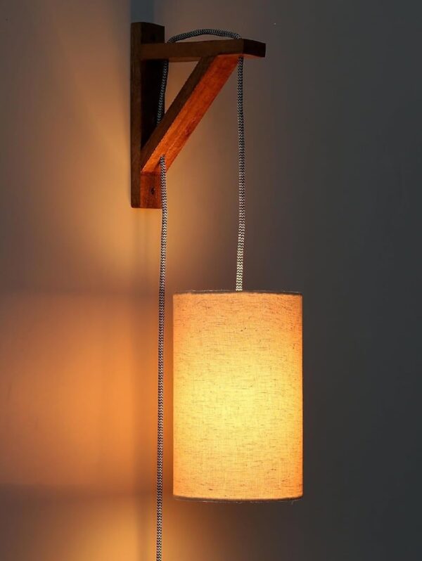 Cylinder Wall Light with Wooden Suppoter, Hanging Wall, Bedside & Study Table, Wall Lamp(Flex)