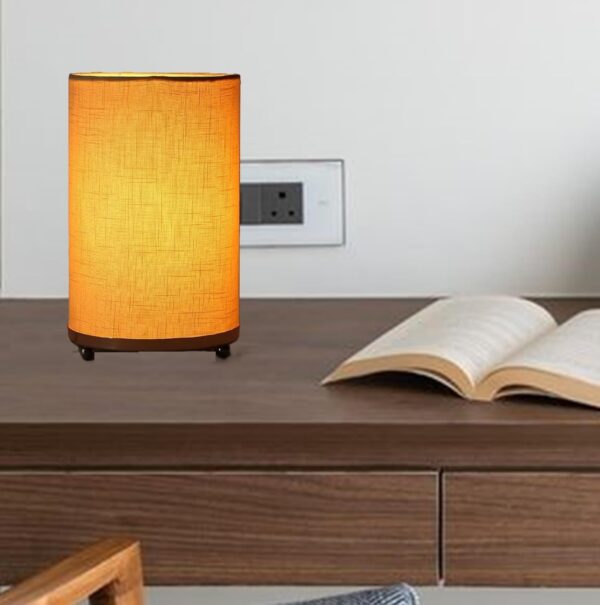 Small Round Table Lamp with Attached Metal Stand for Bedside, Study Table, Home Décor (Mustered Yellow) - Image 2