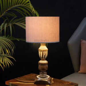 Rustic Wooden Table Lamp Suitable For Bedroom Office And Living Room, Pack Of 1(Complete Set)