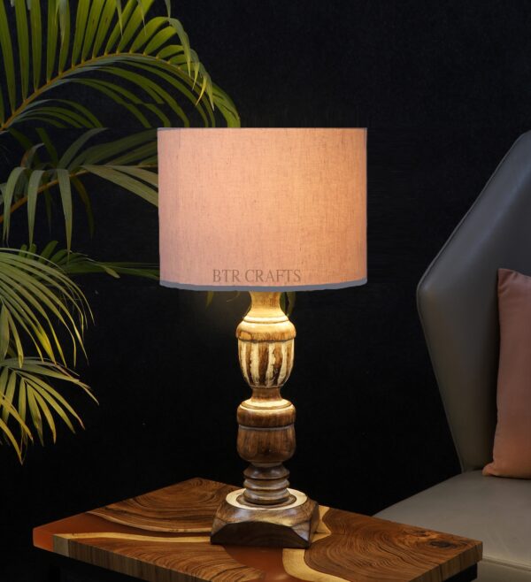 Rustic Wooden Table Lamp Suitable For Bedroom Office And Living Room, Pack Of 1(Complete Set)