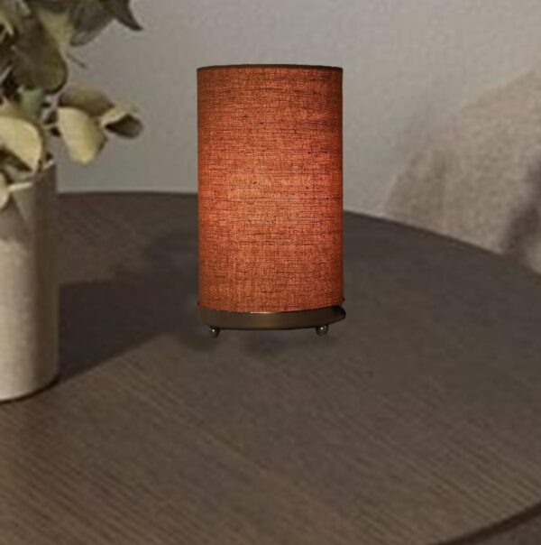 Small Round Table Lamp with Attached Metal Stand for Bedside, Study Table, Home Décor (Natural Jute)
