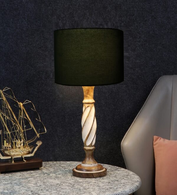 Twister Wooden Table Lamp, Side Table lamp for Bedroom, Night Table lamp Complete Set-(Green)