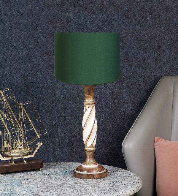 Twister Wooden Table Lamp, Side Table lamp for Bedroom, Night Table lamp Complete Set-(Green) - Image 2