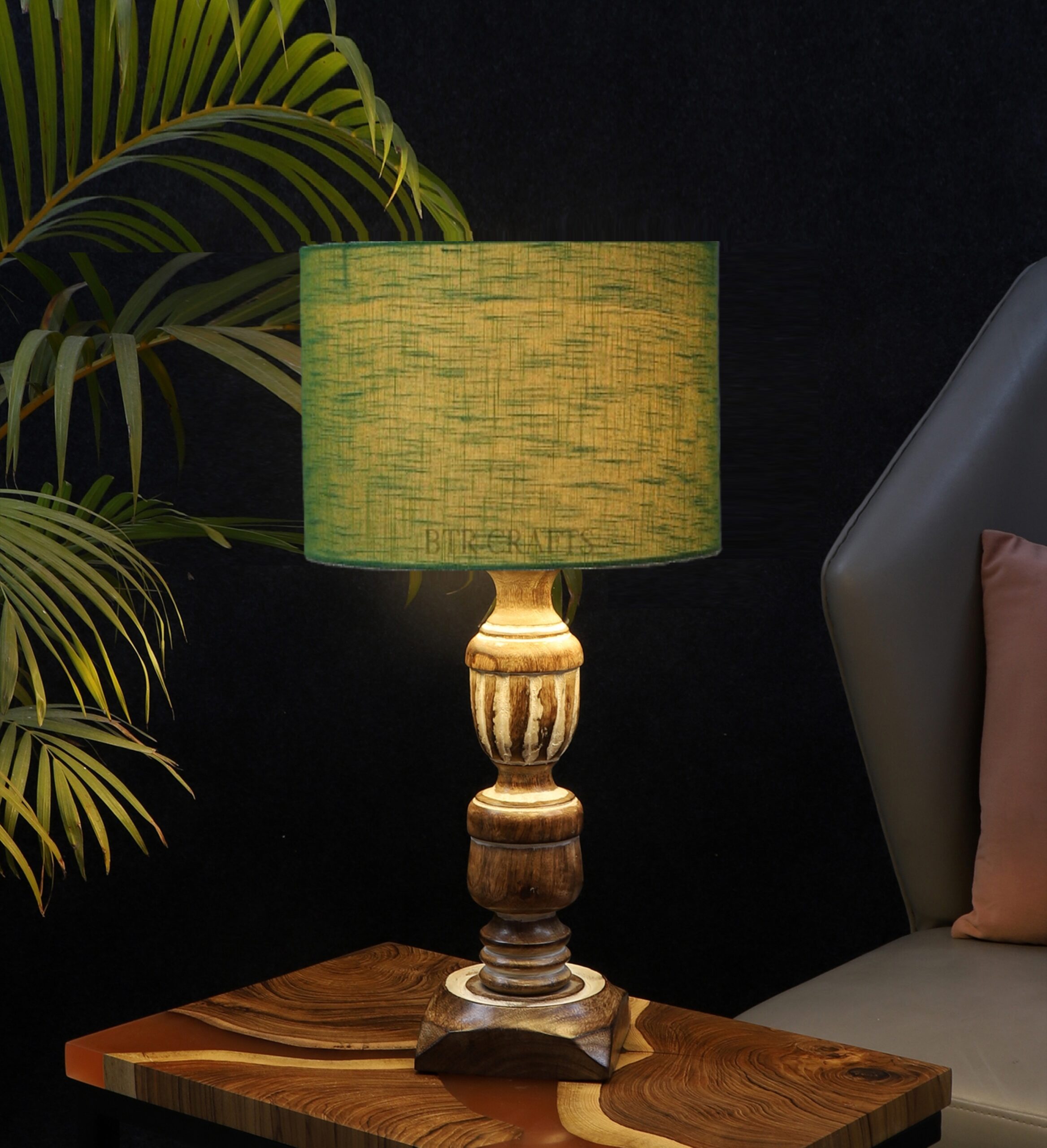 Rustic Wooden Table Lamp Suitable For Bedroom Office And Living Room, Pack Of 1(Complete Set)