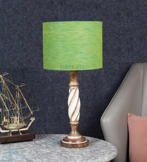Twister Wooden Table Lamp, Side Table lamp for Bedroom, Night Table lamp Complete Set-(Green Texture) - Image 2