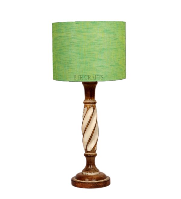 Twister Wooden Table Lamp, Side Table lamp for Bedroom, Night Table lamp Complete Set-(Green Texture) - Image 3