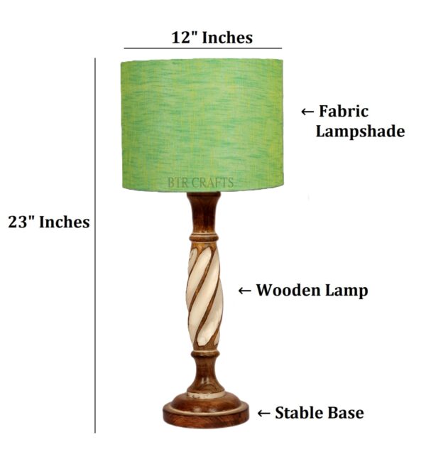 Twister Wooden Table Lamp, Side Table lamp for Bedroom, Night Table lamp Complete Set-(Green Texture) - Image 4