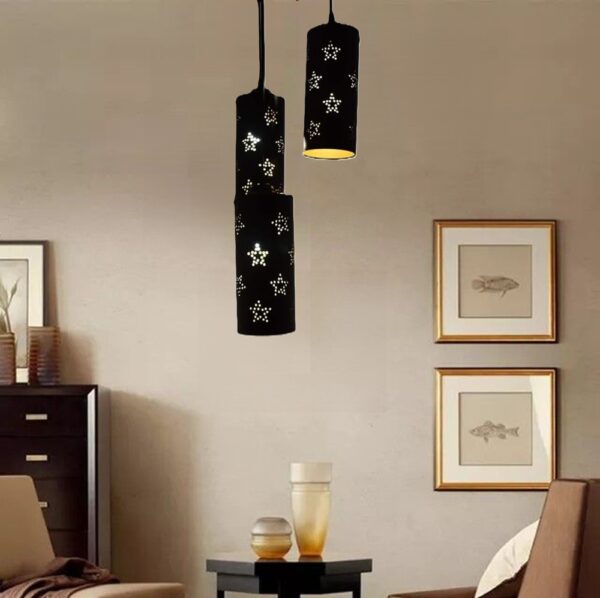 3-Tier Black Inner Gold Cylinder Hanging/Pendant Light Black & Gold (Star) - Image 3