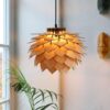 Handmade Wooden Hanging Lamp Perfect for Home Decor, Outdoor Or Indoor Decoration, Natural Wood Lighting (Pine-Cone 2)
