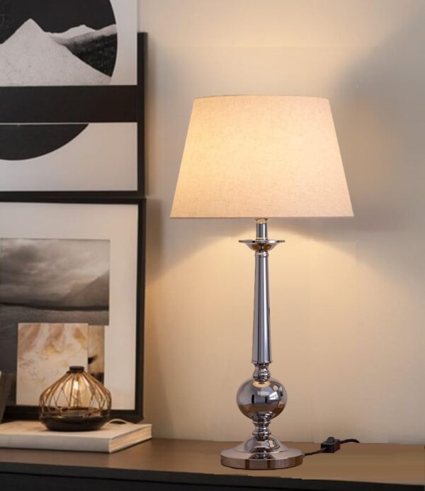 Ancient Brass Table Lamp with Shade, Gold Finished, Suitable for Table Bedroom, Living Room, Hotels, Restaurants, Cafe & Home Decor (Royal (Nickel))