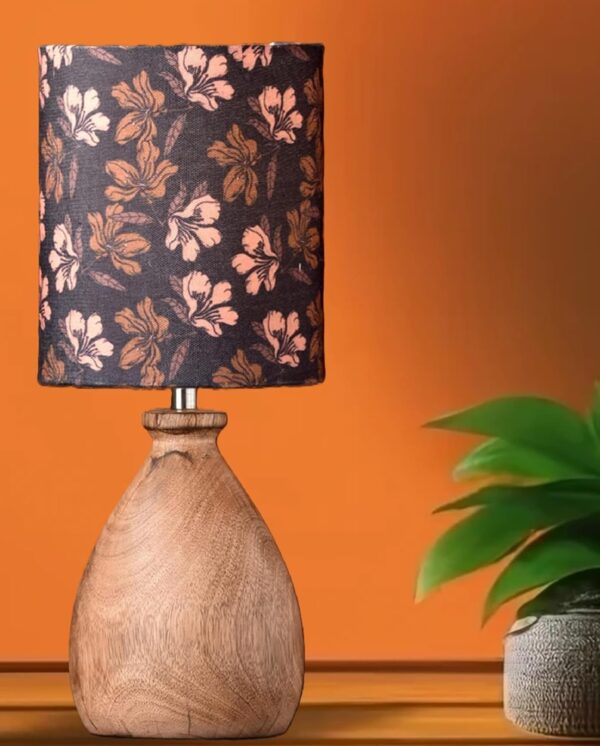 Wooden Table Lamp for Home Decor Bedside Table Lamp Night lamp for Living & Dining Room Gifting Items (Floral Gold) - Image 2