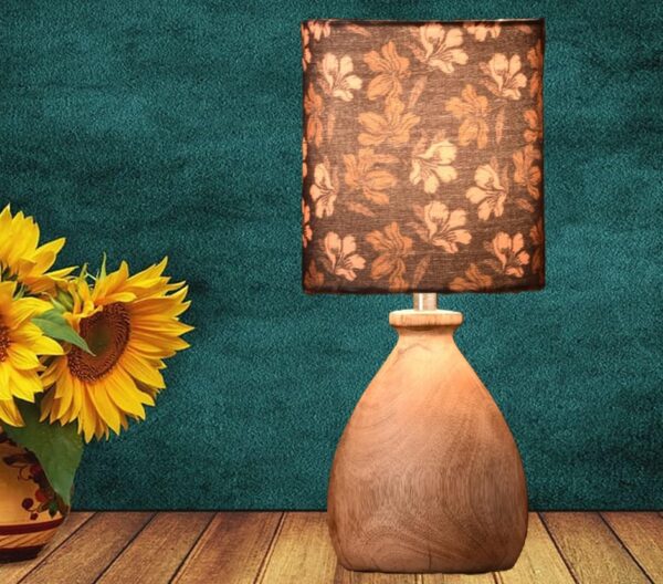 Wooden Table Lamp for Home Decor Bedside Table Lamp Night lamp for Living & Dining Room Gifting Items (Floral Gold)