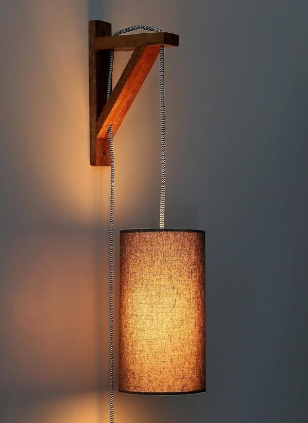 Cylinder Wall Light with Wooden Suppoter, Hanging Wall, Bedside & Study Table, Wall Lamp(Onxy Black)
