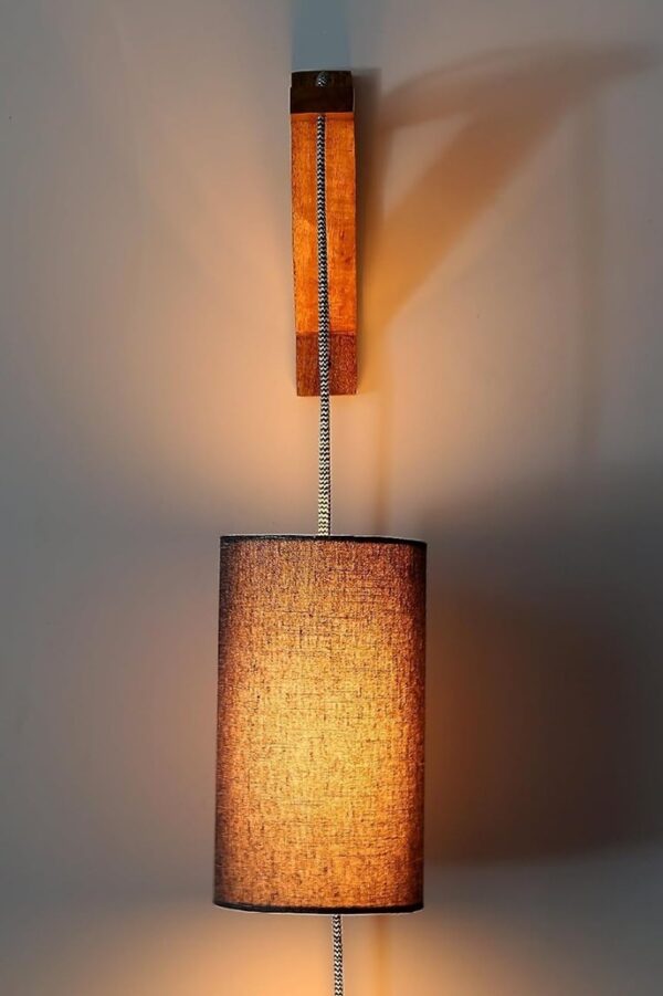 Cylinder Wall Light with Wooden Suppoter, Hanging Wall, Bedside & Study Table, Wall Lamp(Onxy Black) - Image 4