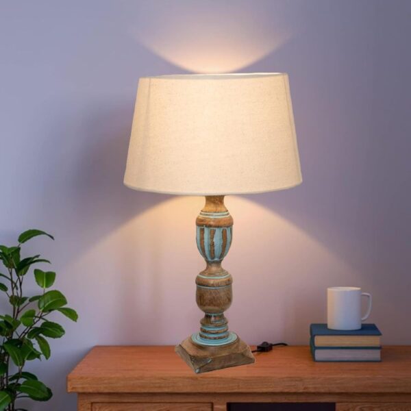 Rustic Wooden Table lamp for Home Decor, Living Room, Bedroom, Office, Farmhouse Entryway & Hallway Lamp, Pack of 2 (Antique Blue Trophy) - Image 2