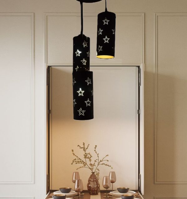 3-Tier Black Inner Gold Cylinder Hanging/Pendant Light Black & Gold (Star) - Image 2