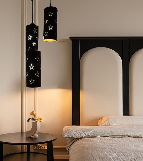 3-Tier Black Inner Gold Cylinder Hanging/Pendant Light Black & Gold (Star)
