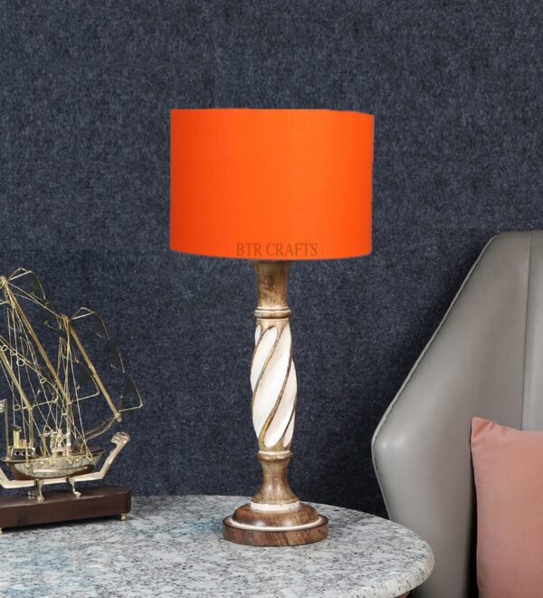 Twister Wooden Table Lamp, Side Table lamp for Bedroom, Night Table lamp Complete Set-(Orange) - Image 2