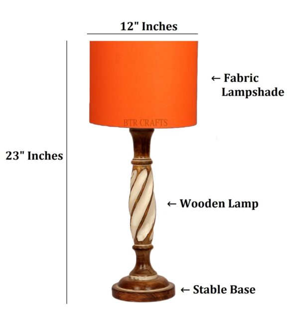 Twister Wooden Table Lamp, Side Table lamp for Bedroom, Night Table lamp Complete Set-(Orange) - Image 5